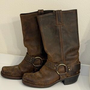 Frye Dark Brown Leather Harness Boots